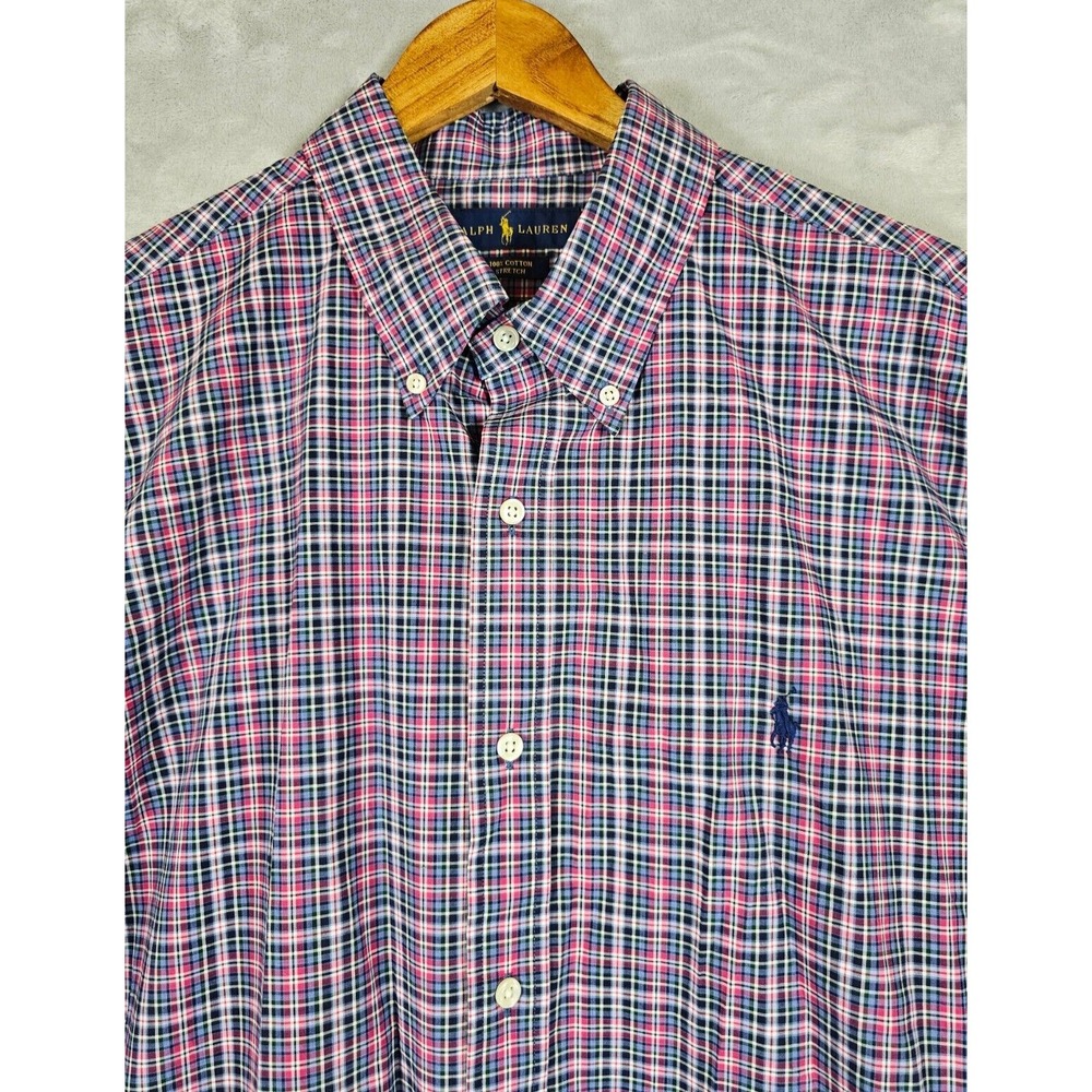 Ralph Lauren Polo XL Blue Red Gingham Check Plaid Casual Button Shirt Logo